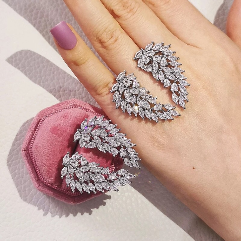 Adjustable Silver Angel Wings Ring